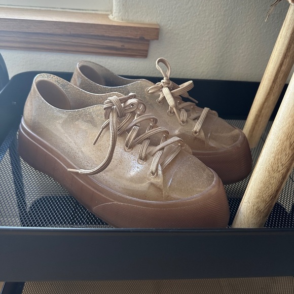 Melissa Gold Neutral metallic platforms jelly sneakers tennis shoes y2k brats - Picture 5 of 5